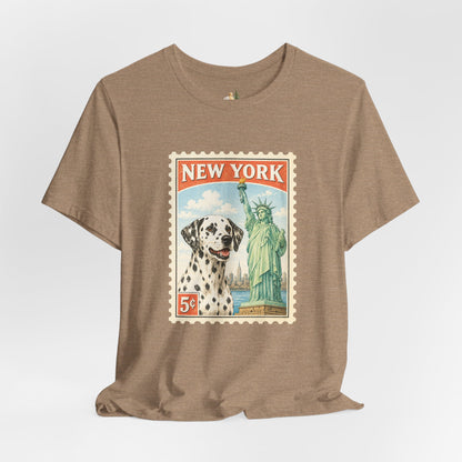 New York Dalmatian T-Shirt | Statue of Liberty Vintage Postage
