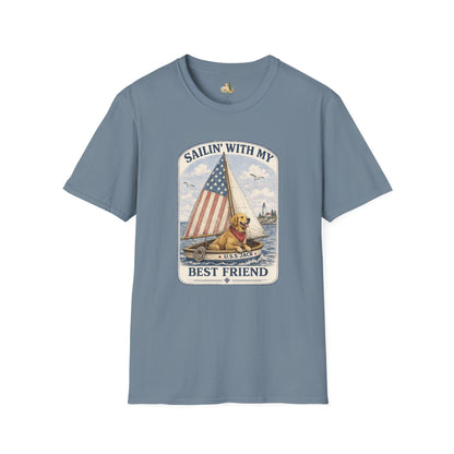 Sailin' With My Best Friend T-Shirt – Patriotic Labrador Dog Sailing Tee (Light Weight, Ultra Soft T-shirt)