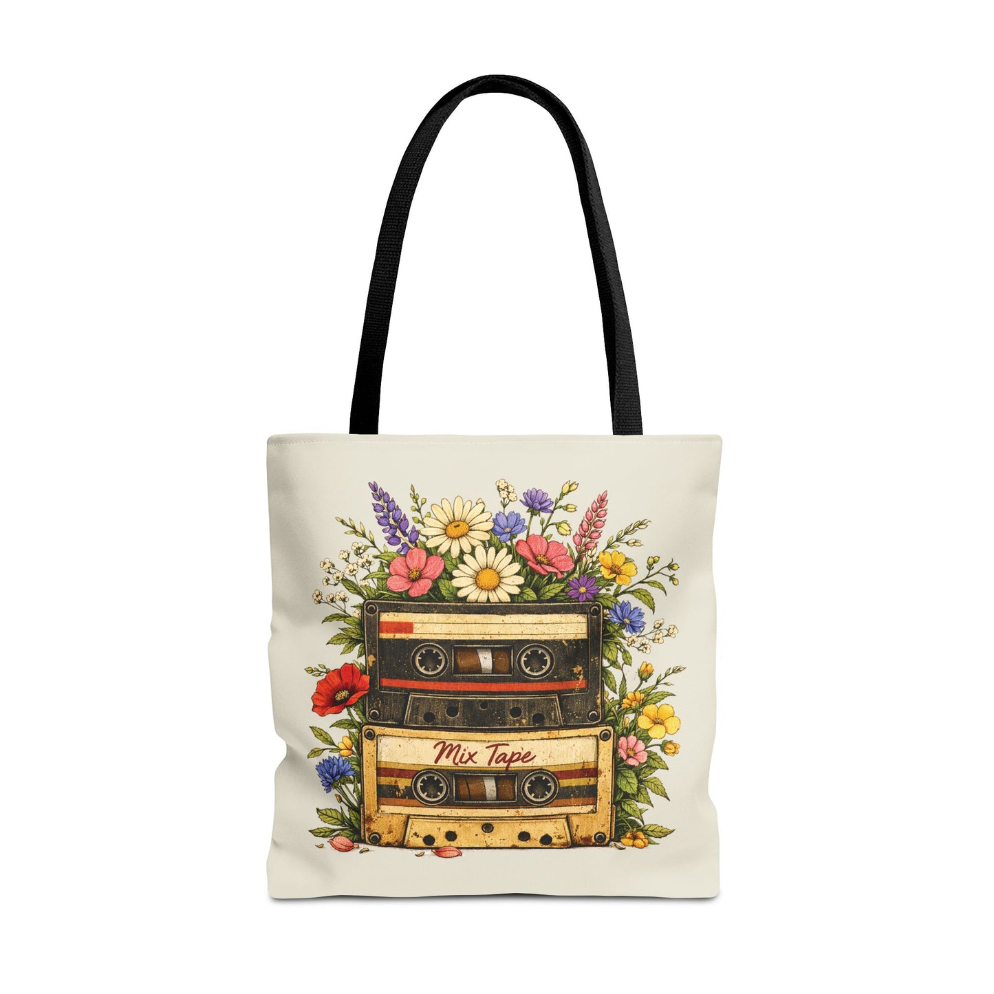 Retro Cassette Tote Bag — Floral 'Mix Tape' Vintage Music Tote