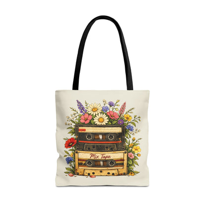 Retro Cassette Tote Bag — Floral 'Mix Tape' Vintage Music Tote