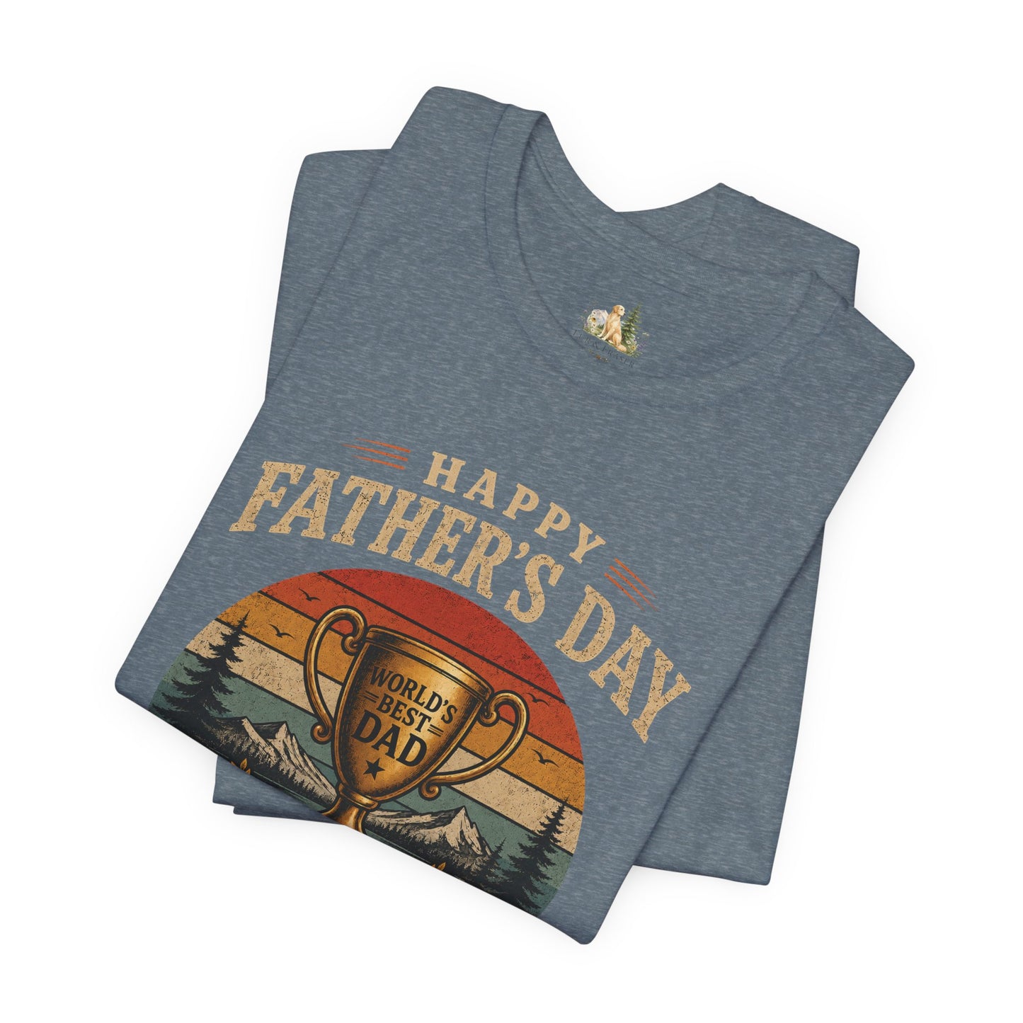 Father's Day Tee — "World's Best Dad" Trophy Vintage Camping Shirt