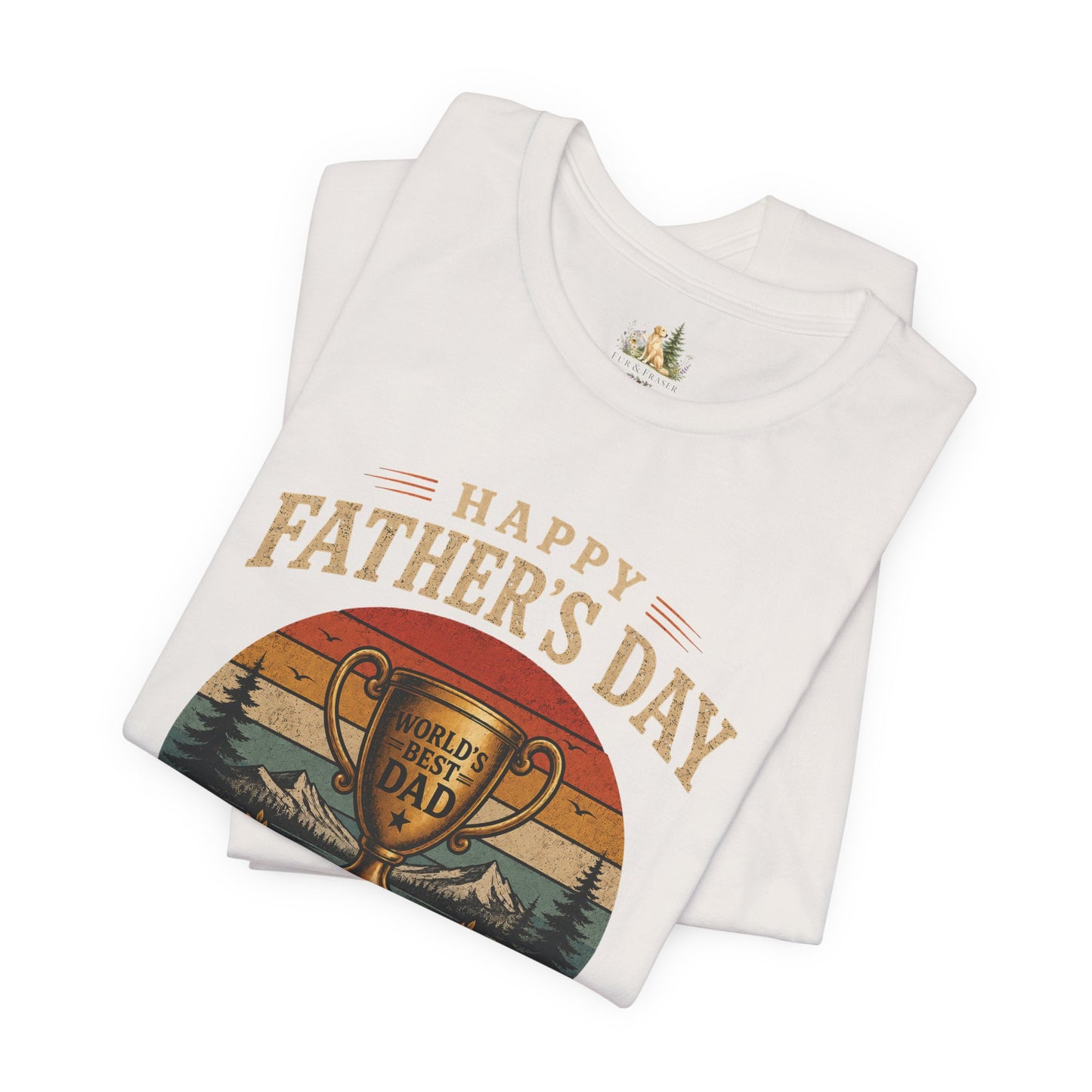 Father's Day Tee — "World's Best Dad" Trophy Vintage Camping Shirt