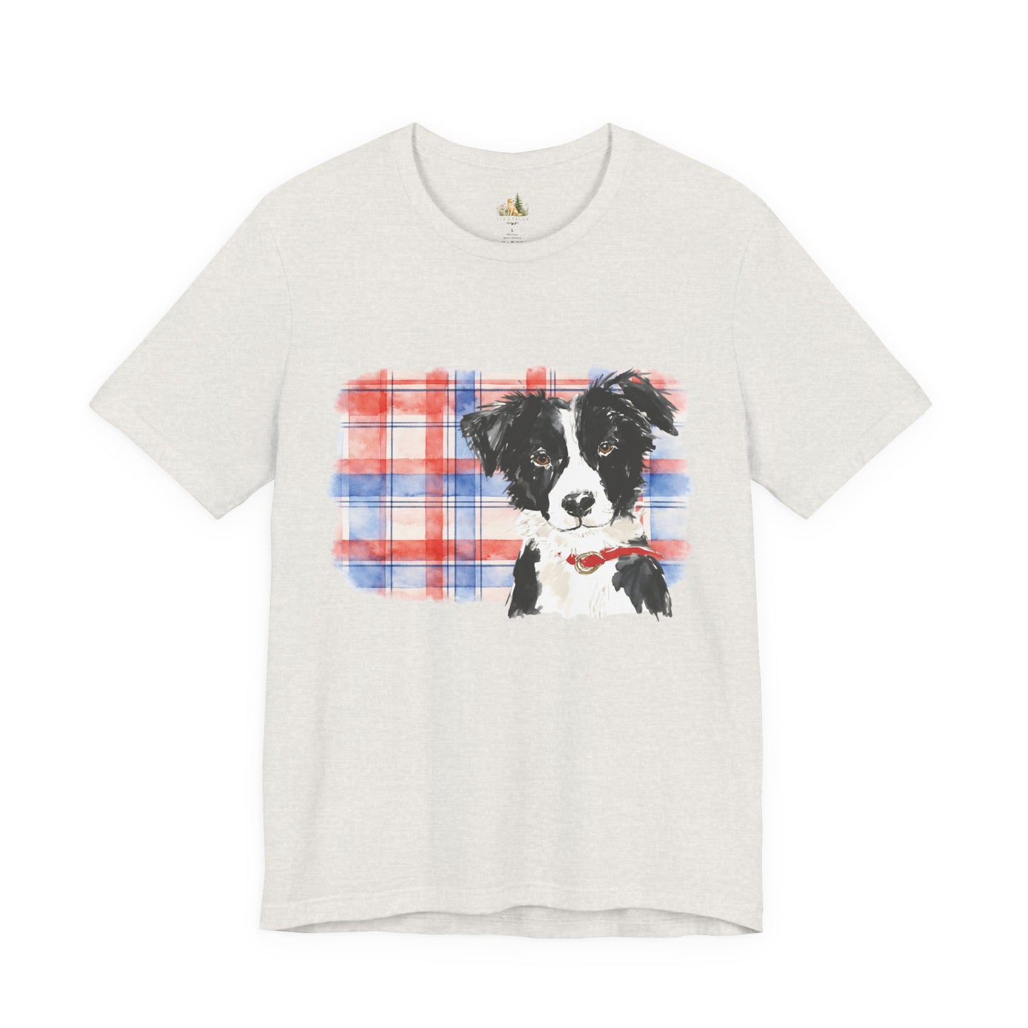 Plaid Pup Graphic Tee — Border Collie Watercolor Shirt