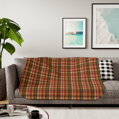 Autumn Plaid Sherpa Blanket — Cozy Fall Throw for Living Room & Cabin