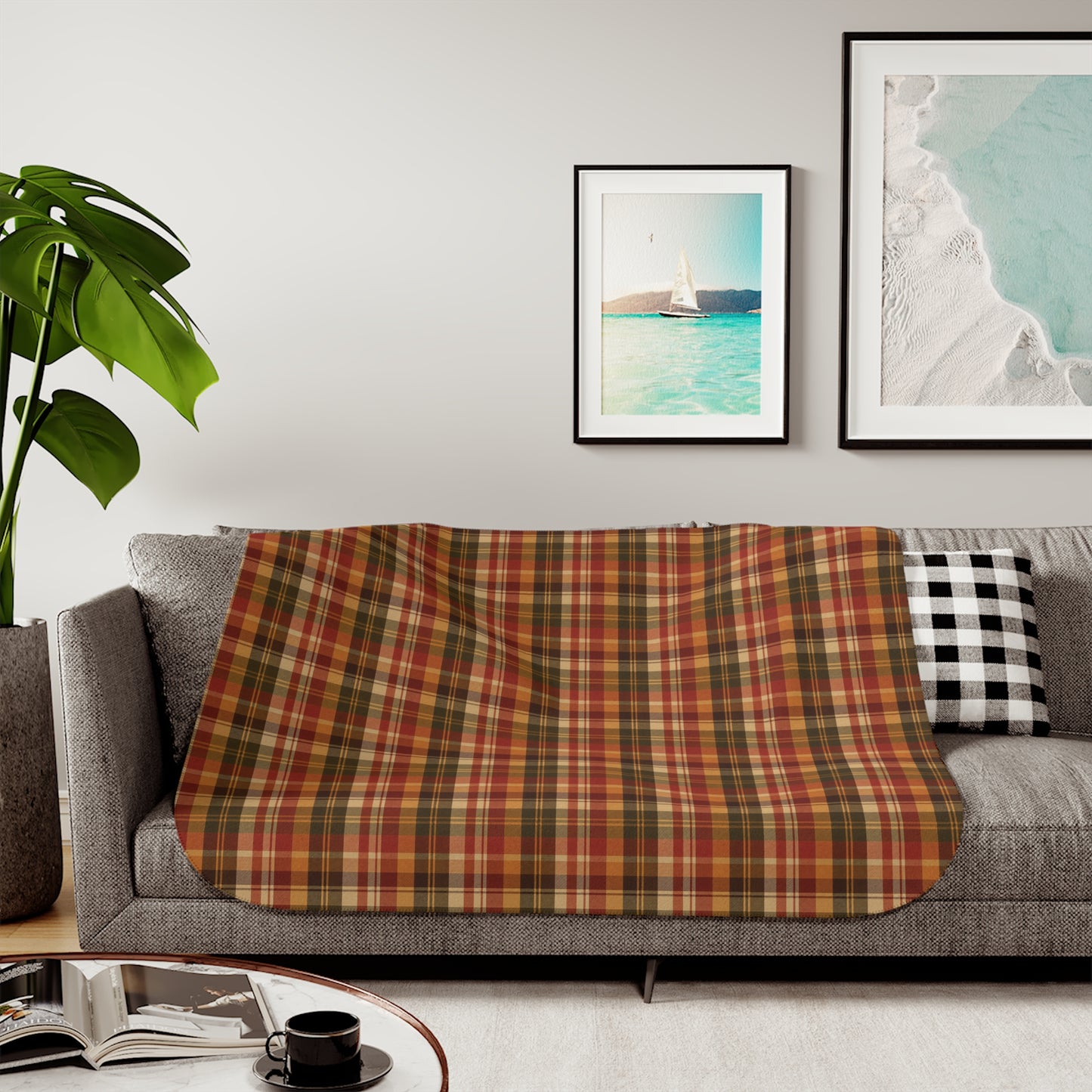 Autumn Plaid Sherpa Blanket — Cozy Fall Throw for Living Room & Cabin