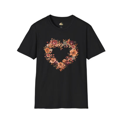Floral Heart Tee — Women's Heart Wreath Graphic T-Shirt, Romantic Floral Gift