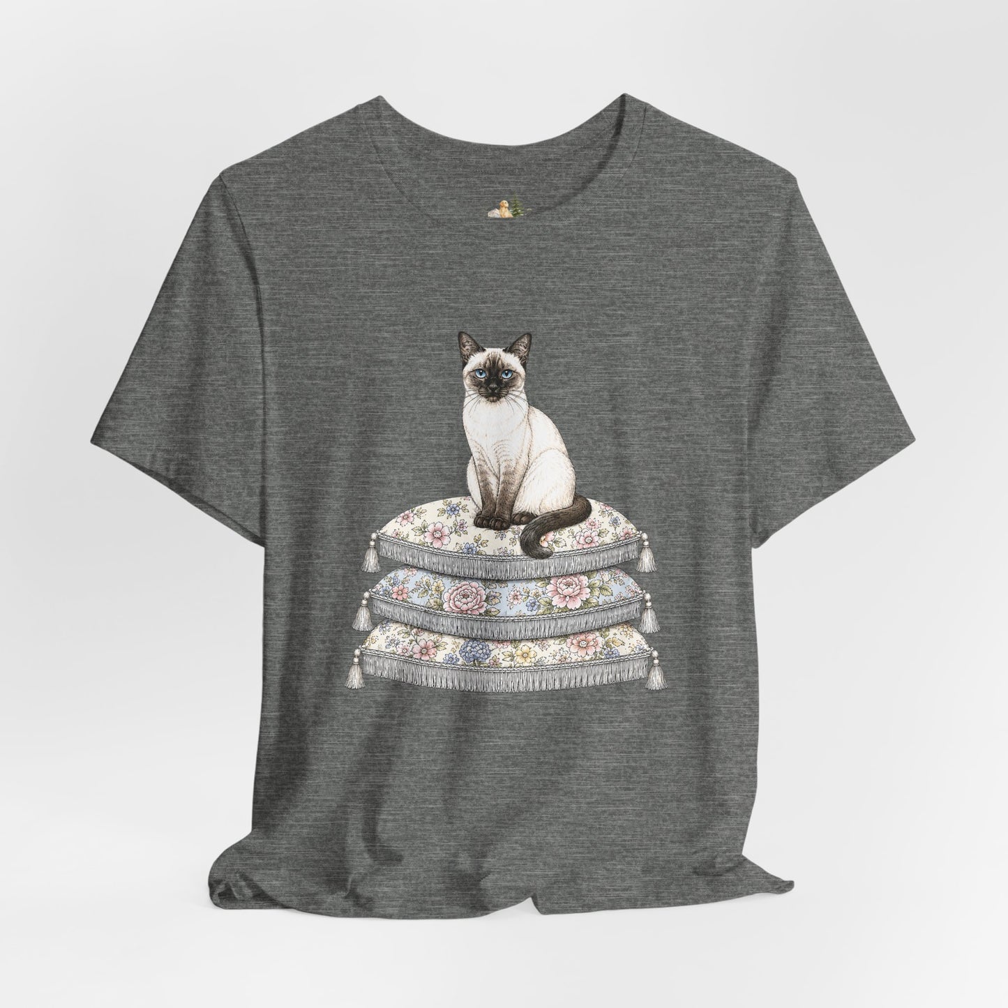 Siamese Cat on Floral Pillows T-Shirt | Vintage Pet Illustration