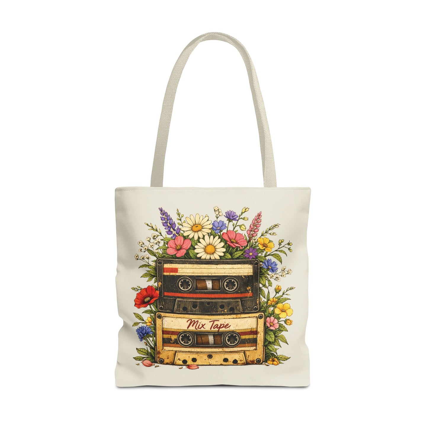 Retro Cassette Tote Bag — Floral 'Mix Tape' Vintage Music Tote