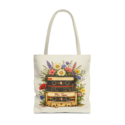Retro Cassette Tote Bag — Floral 'Mix Tape' Vintage Music Tote