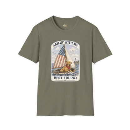 Sailin' With My Best Friend T-Shirt – Patriotic Labrador Dog Sailing Tee (Light Weight, Ultra Soft T-shirt)