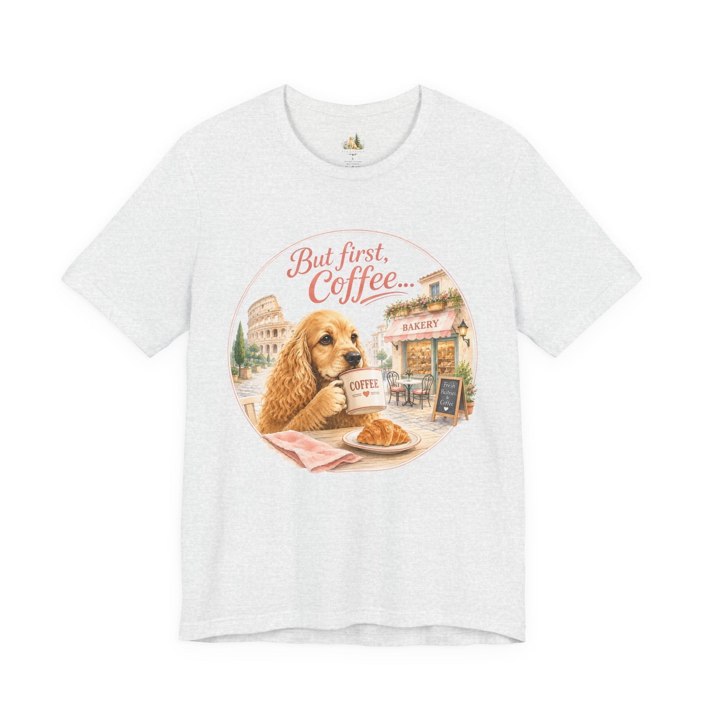 But First Coffee T‑Shirt — Cute Dog Café Graphic Tee