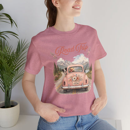 Road Trip Vintage Car T-Shirt — Retro Floral Scenic Drive Tee