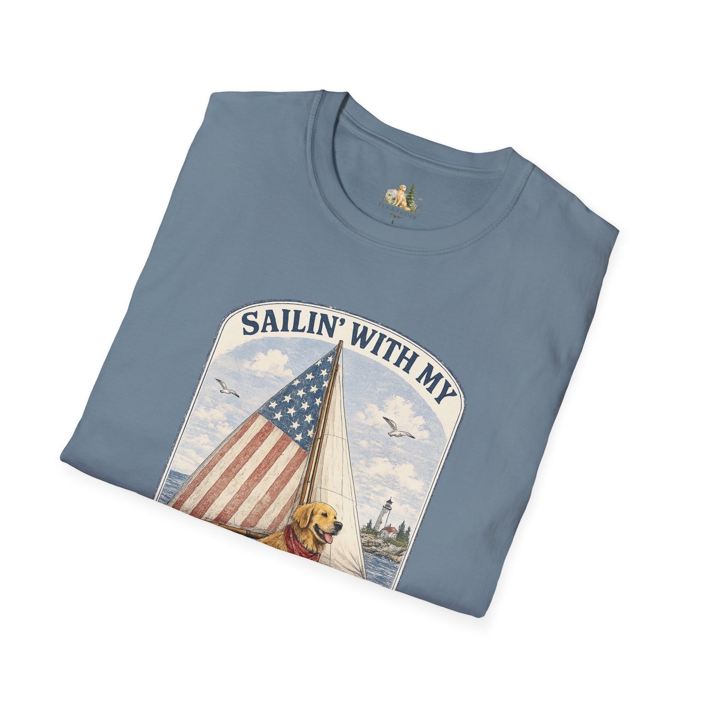 Sailin' With My Best Friend T-Shirt – Patriotic Labrador Dog Sailing Tee (Light Weight, Ultra Soft T-shirt)