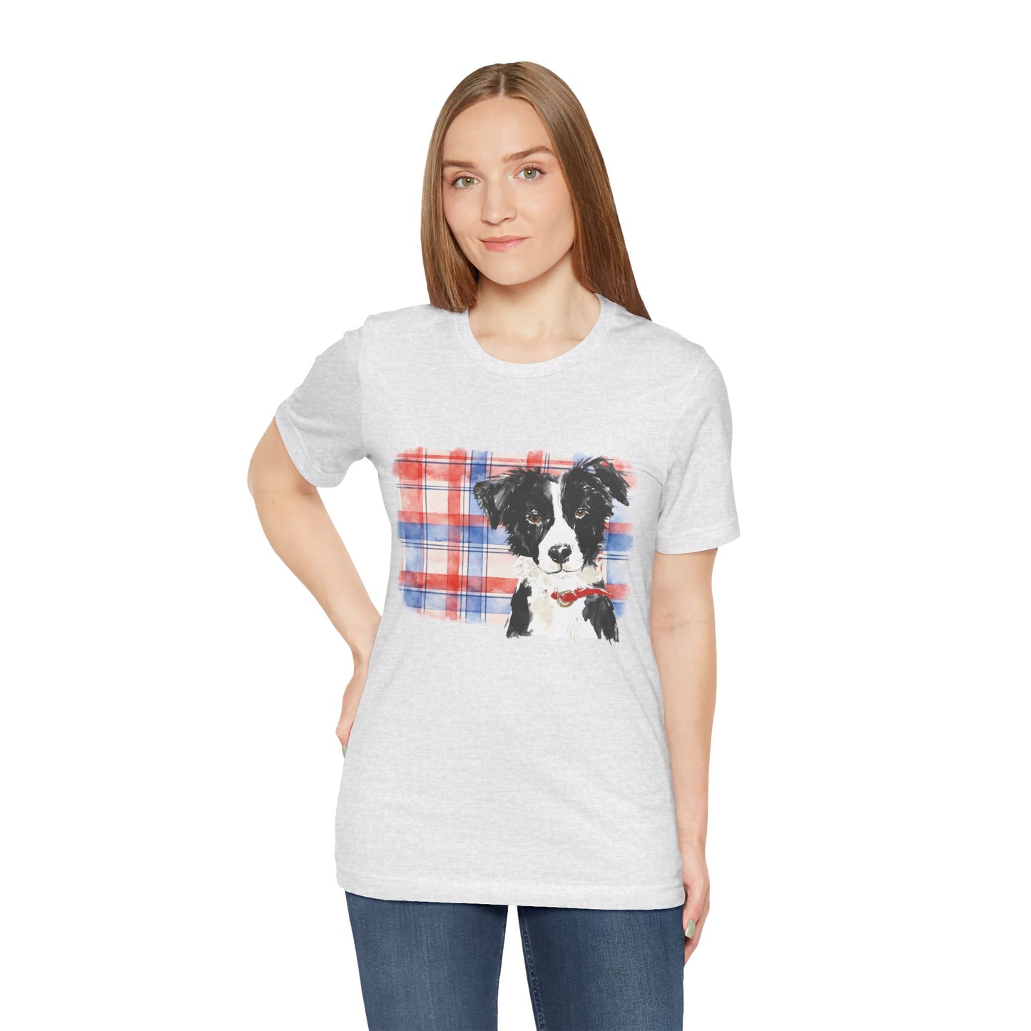 Plaid Pup Graphic Tee — Border Collie Watercolor Shirt