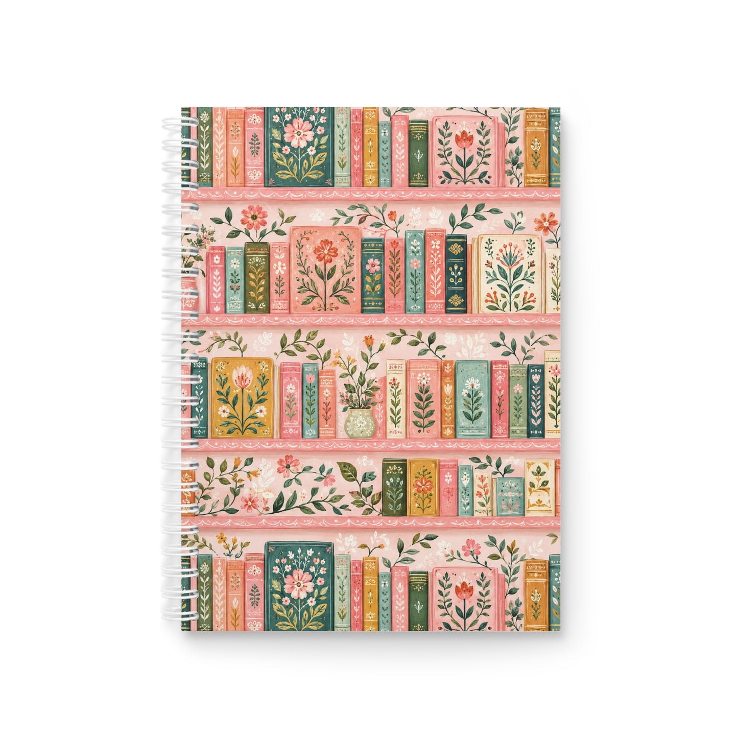 Floral Bookshelf Spiral Notebook — Vintage Botanical Journal for Writers & Students