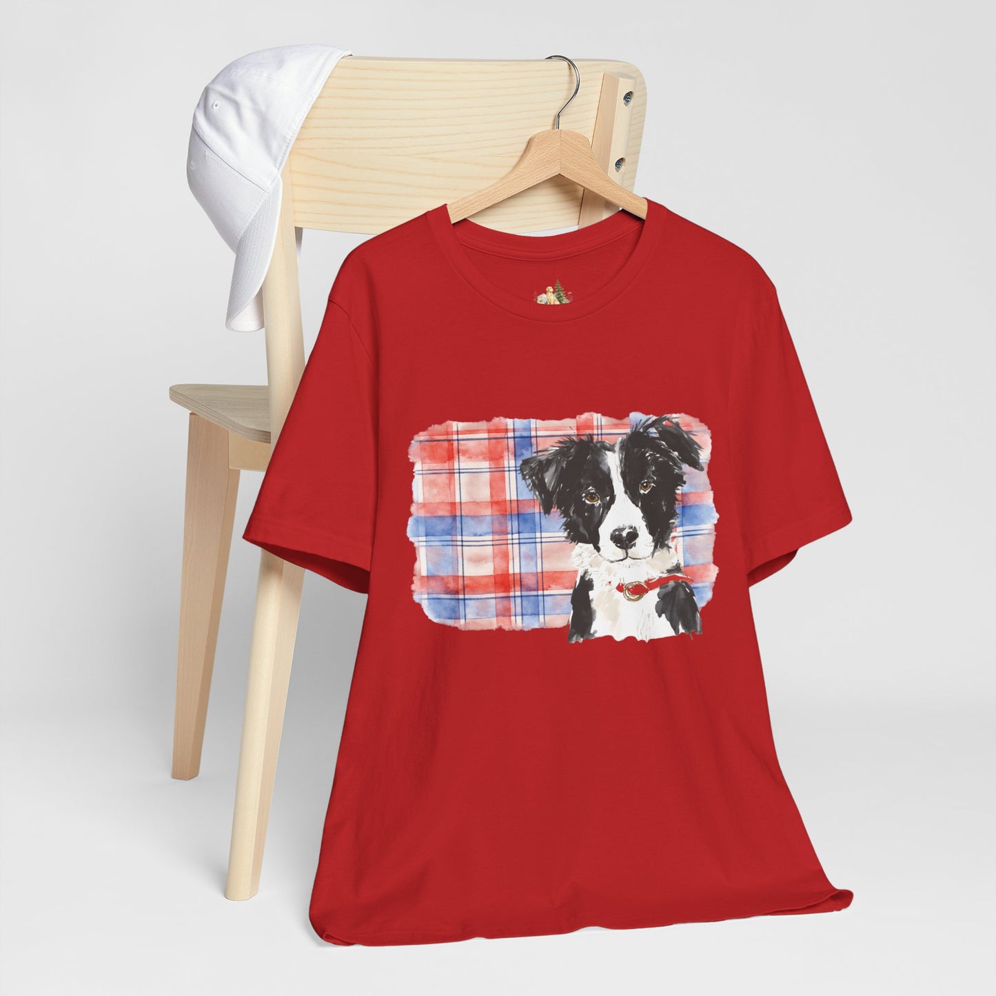 Plaid Pup Graphic Tee — Border Collie Watercolor Shirt