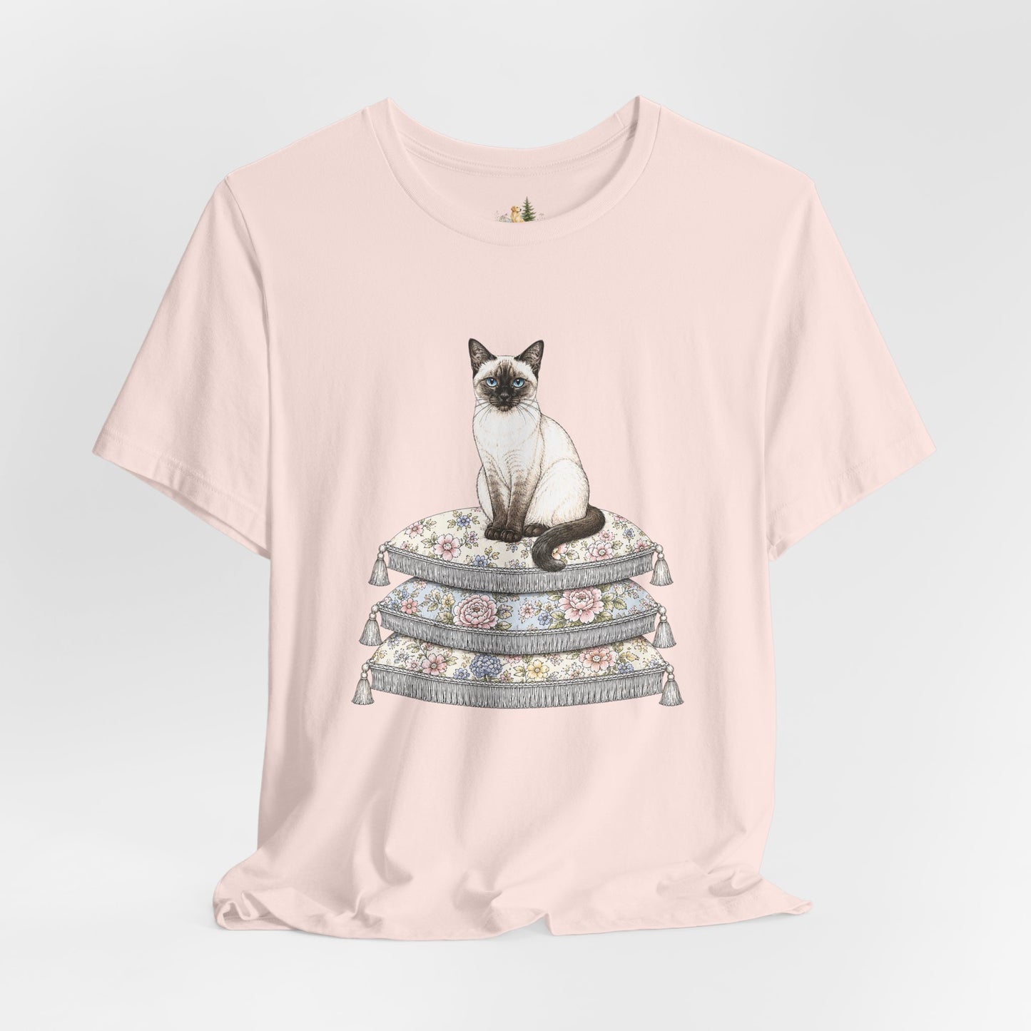 Siamese Cat on Floral Pillows T-Shirt | Vintage Pet Illustration
