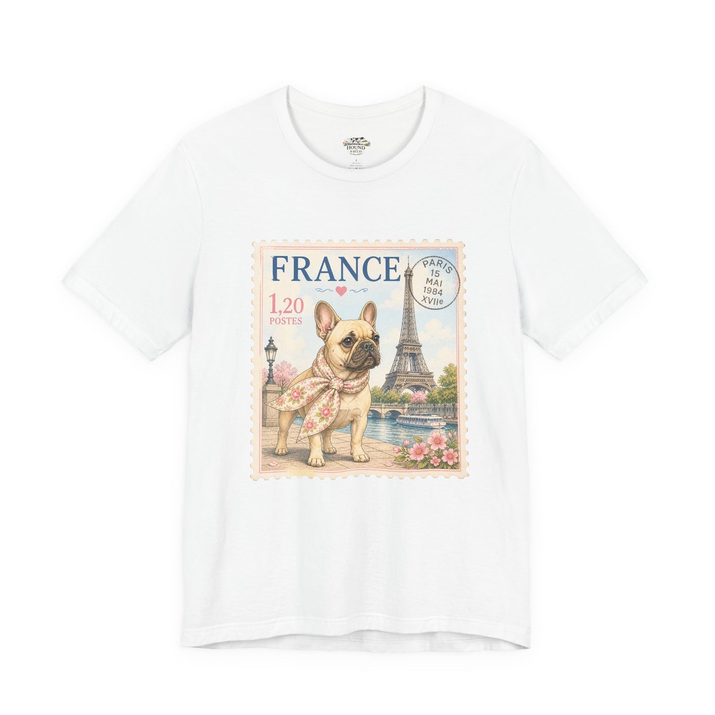 French Bulldog Postage Stamp T-Shirt | Eiffel Tower Paris Design