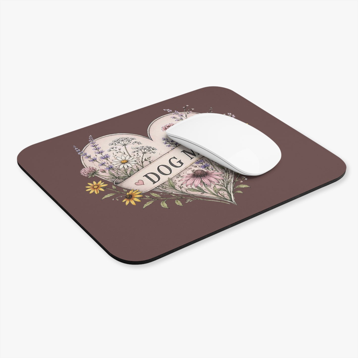 Dog Mom Floral Mouse Pad — Heart-shaped Wildflower Design