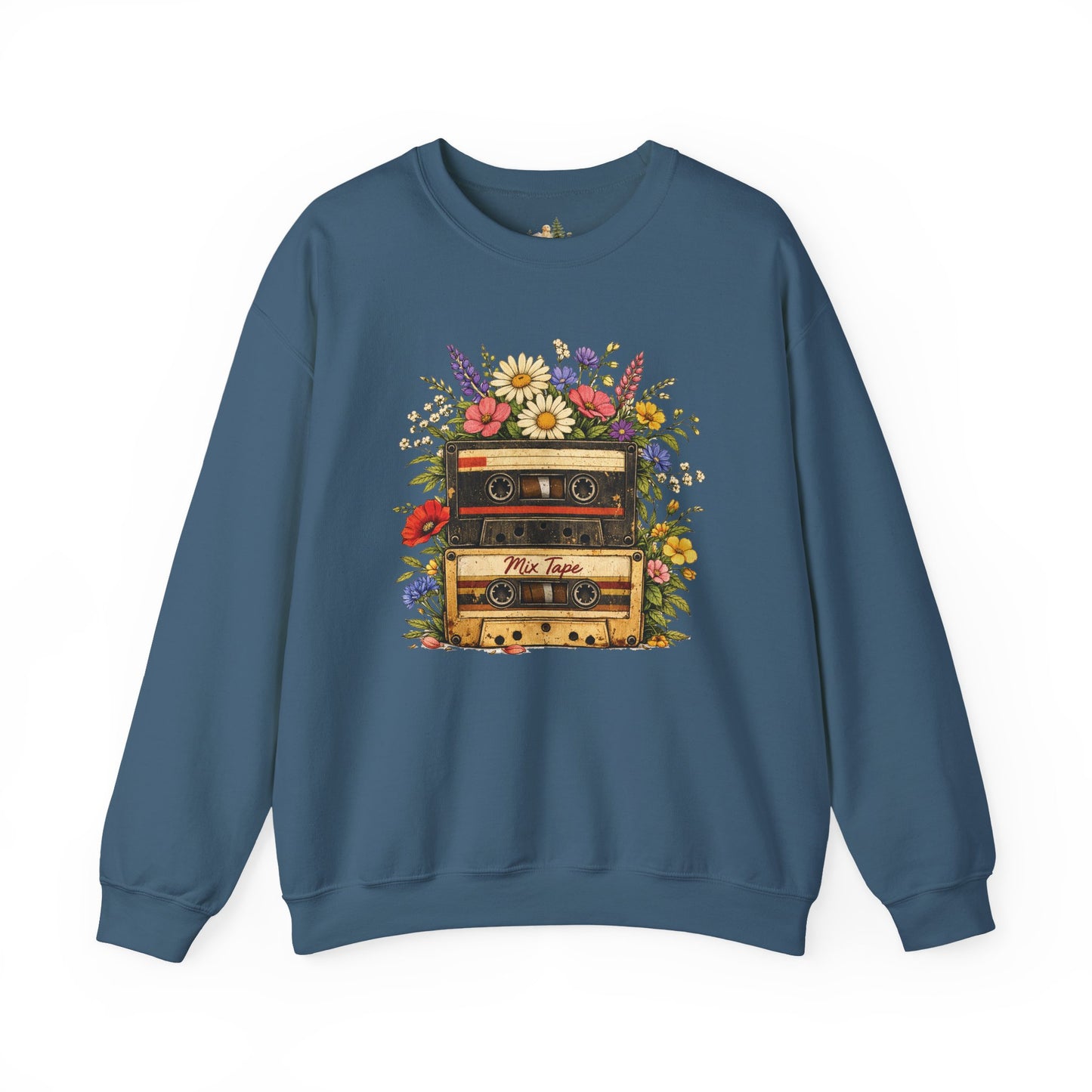 Retro Cassette Floral Sweatshirt — Vintage Tape Player Crewneck