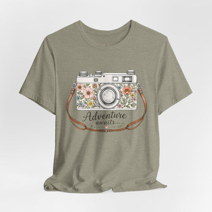 Floral Vintage Camera Adventure Awaits T-Shirt | Photography Travel Tee