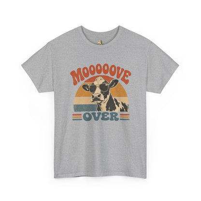 Mooove Over Cow Tee – Retro Vintage Farm Animal Graphic T-Shirt (Heavy Weight Tee)