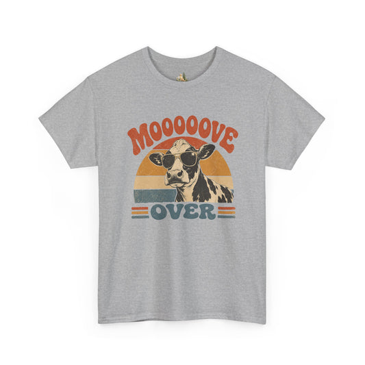Mooove Over Cow Tee – Retro Vintage Farm Animal Graphic T-Shirt (Heavy Weight Tee)