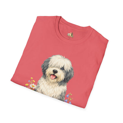 Old English Sheepdog Floral Tee — Cute Dog T‑Shirt for Dog Lovers (Light Weight, Ultra Soft Tee)