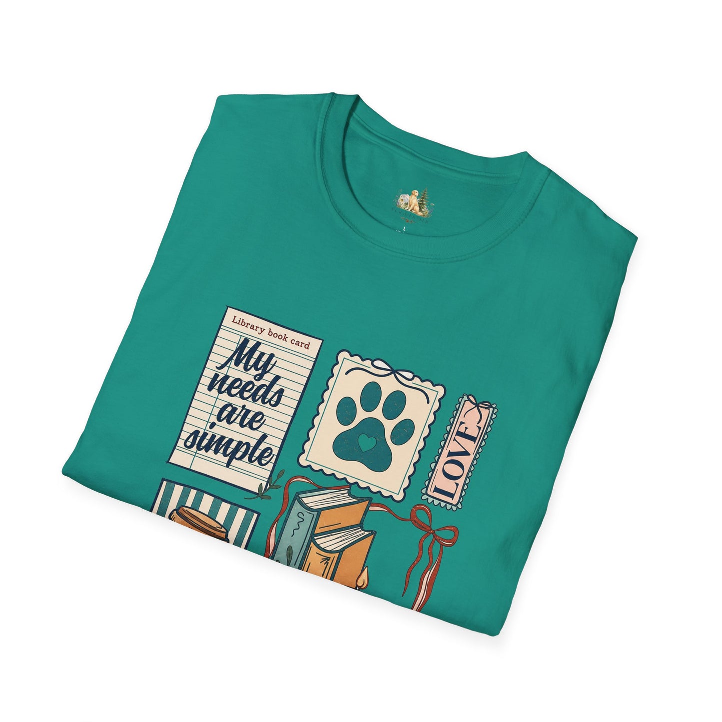 T-Shirt — "My Needs Are Simple" Book & Paw Graphic Tee