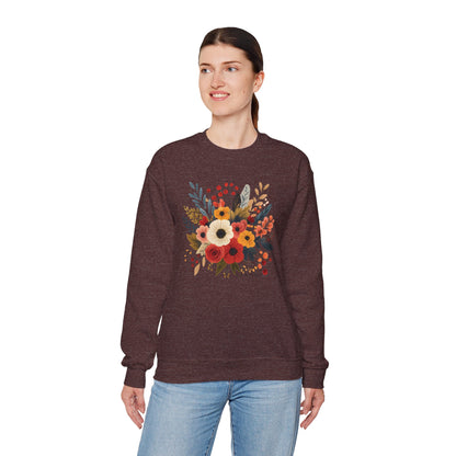 Floral Bouquet Crewneck Sweatshirt — Autumn Wildflower Graphic