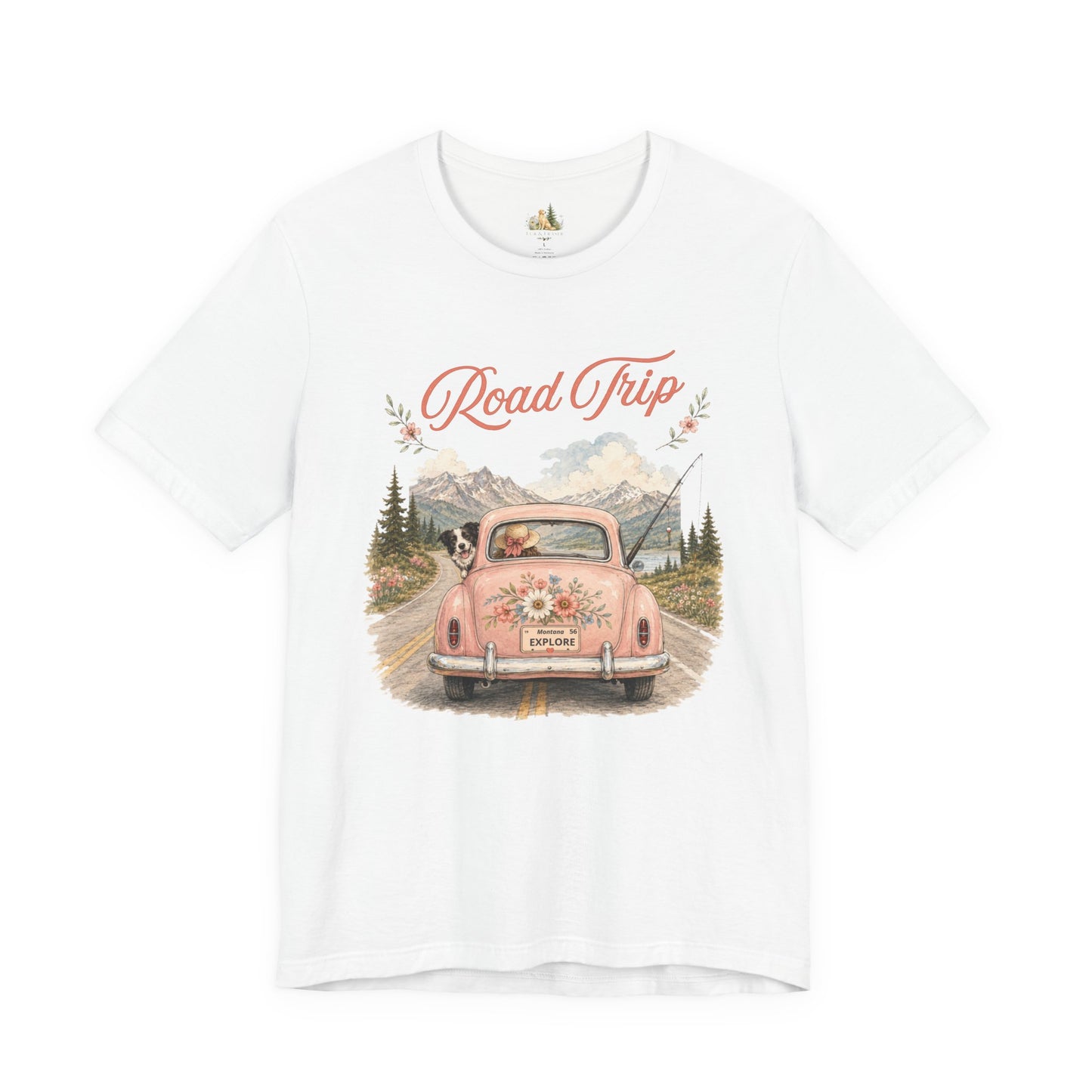 Road Trip Vintage Car T-Shirt — Retro Floral Scenic Drive Tee