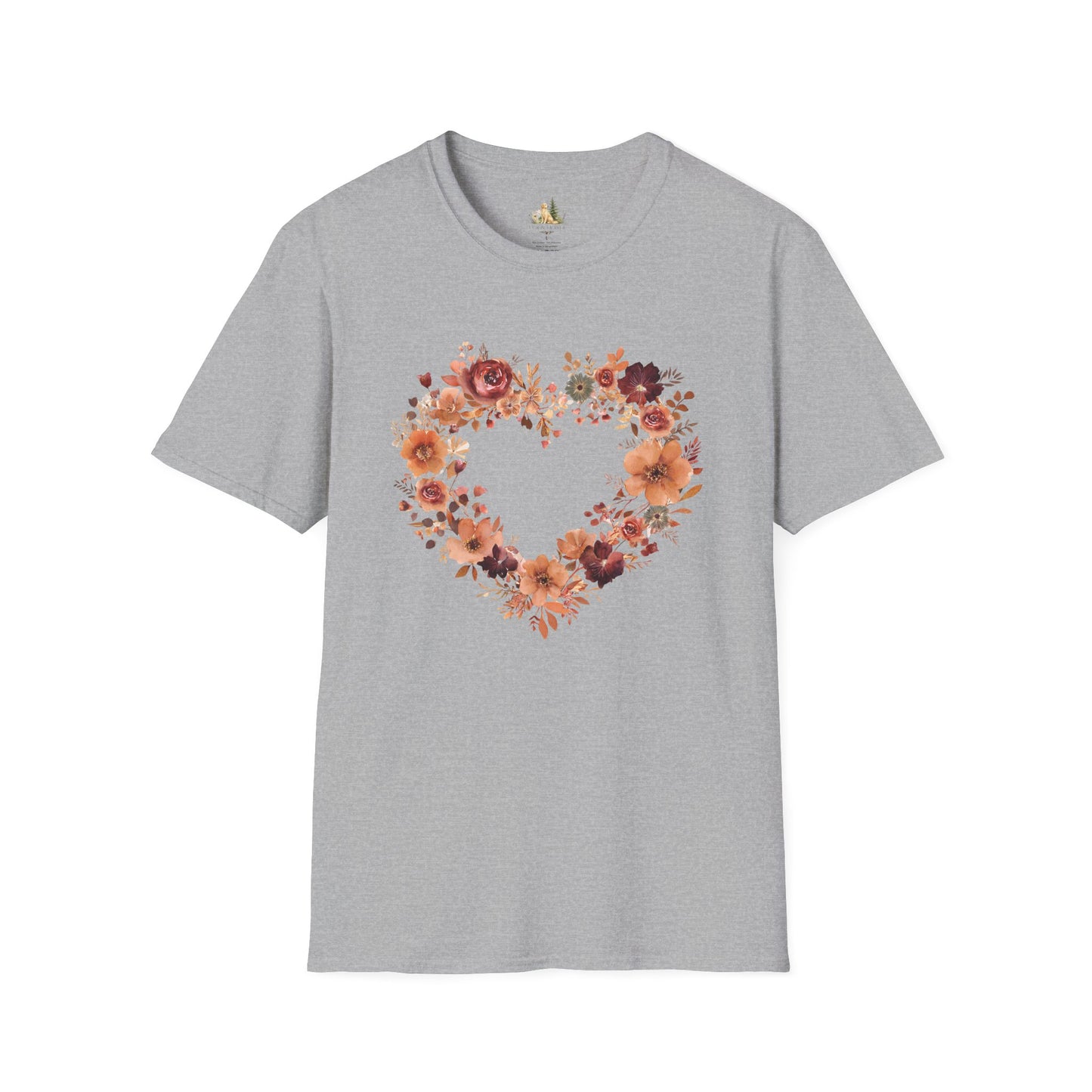 Floral Heart Tee — Women's Heart Wreath Graphic T-Shirt, Romantic Floral Gift
