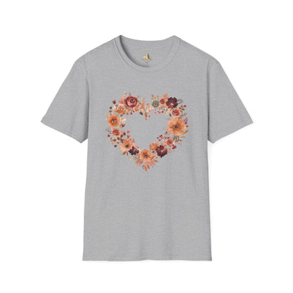 Floral Heart Tee — Women's Heart Wreath Graphic T-Shirt, Romantic Floral Gift