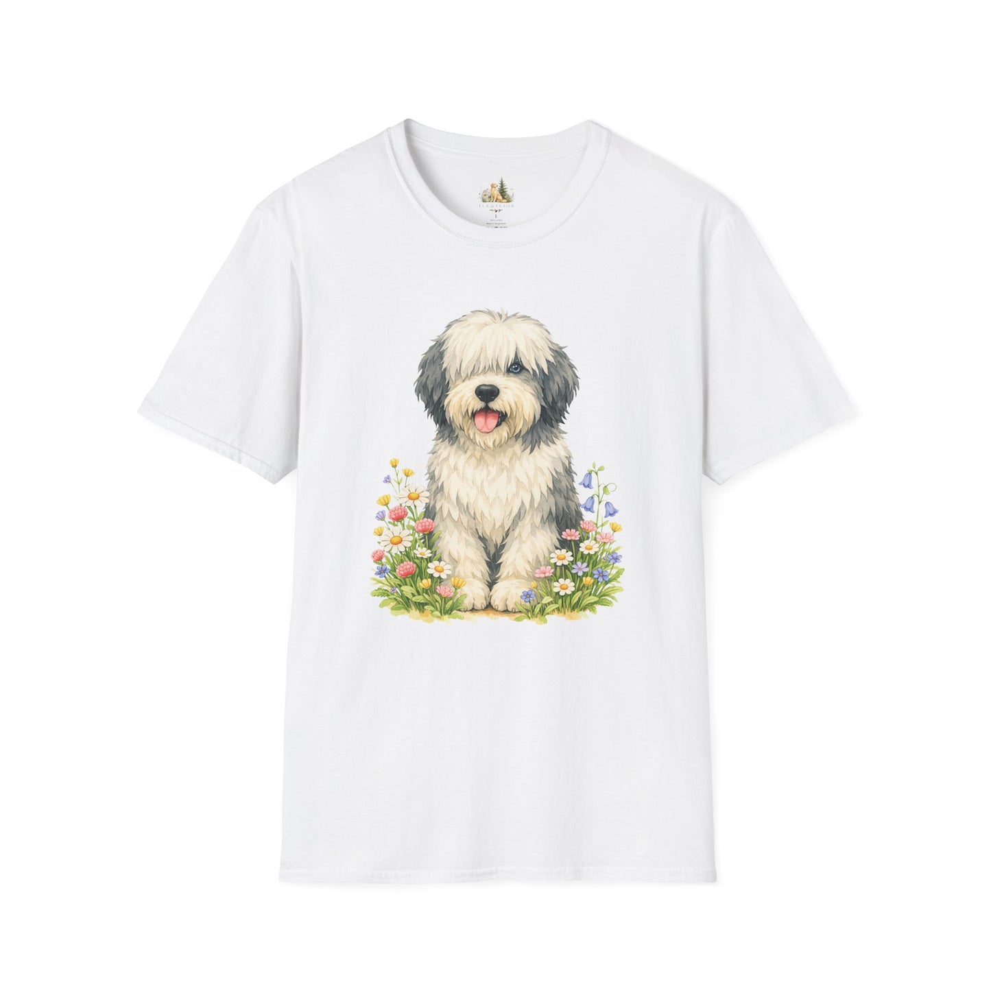 Old English Sheepdog Floral Tee — Cute Dog T‑Shirt for Dog Lovers (Light Weight, Ultra Soft Tee)
