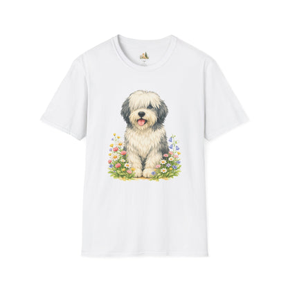 Old English Sheepdog Floral Tee — Cute Dog T‑Shirt for Dog Lovers (Light Weight, Ultra Soft Tee)