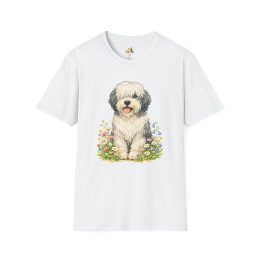Old English Sheepdog Floral Tee — Cute Dog T‑Shirt for Dog Lovers (Light Weight, Ultra Soft Tee)