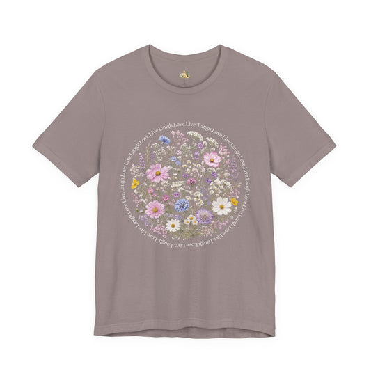 Wildflower Circle T-Shirt — Floral 'Love' Typography Tee