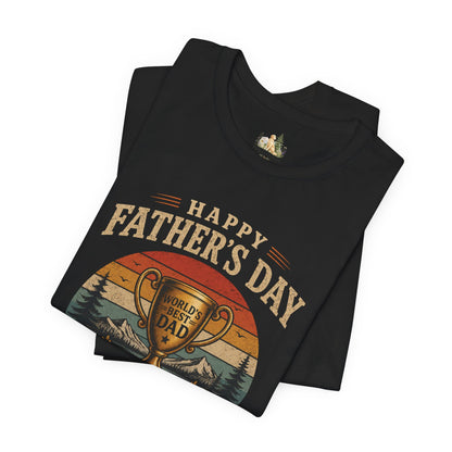 Father's Day Tee — "World's Best Dad" Trophy Vintage Camping Shirt