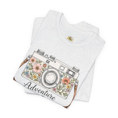 Floral Vintage Camera Adventure Awaits T-Shirt | Photography Travel Tee