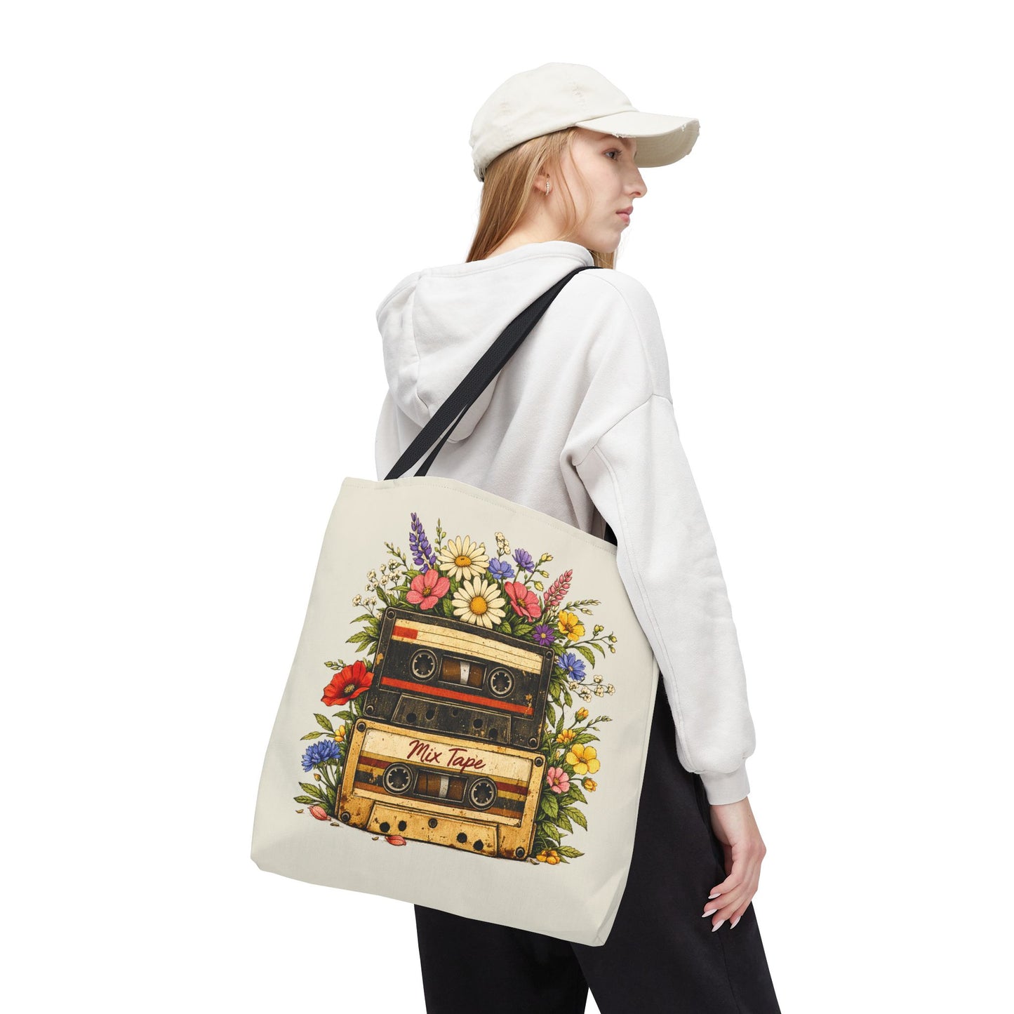 Retro Cassette Tote Bag — Floral 'Mix Tape' Vintage Music Tote