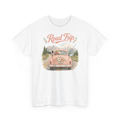 Road Trip Vintage Car T-Shirt — Retro Floral Scenic Drive Tee ( Heavy Weight Tee)