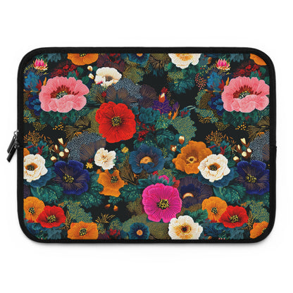 Floral Night Laptop Sleeve — Colorful Poppy Garden Protective Case