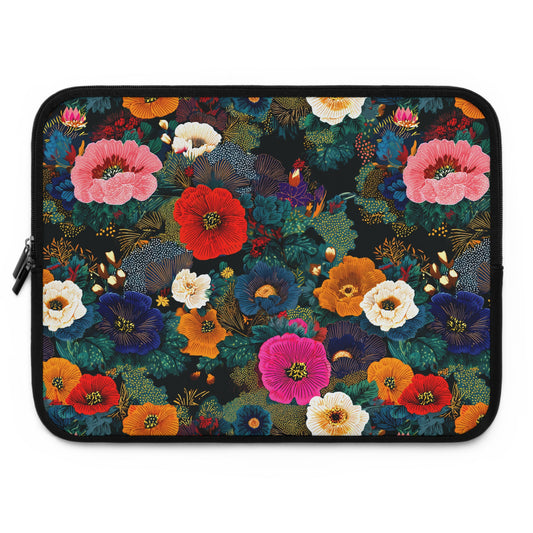 Floral Night Laptop Sleeve — Colorful Poppy Garden Protective Case