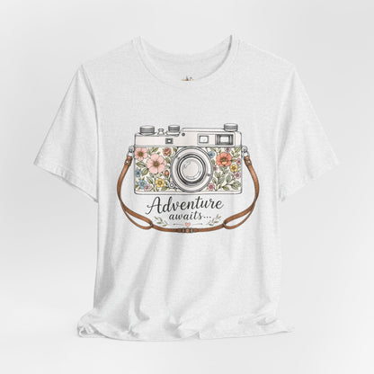 Floral Vintage Camera Adventure Awaits T-Shirt | Photography Travel Tee