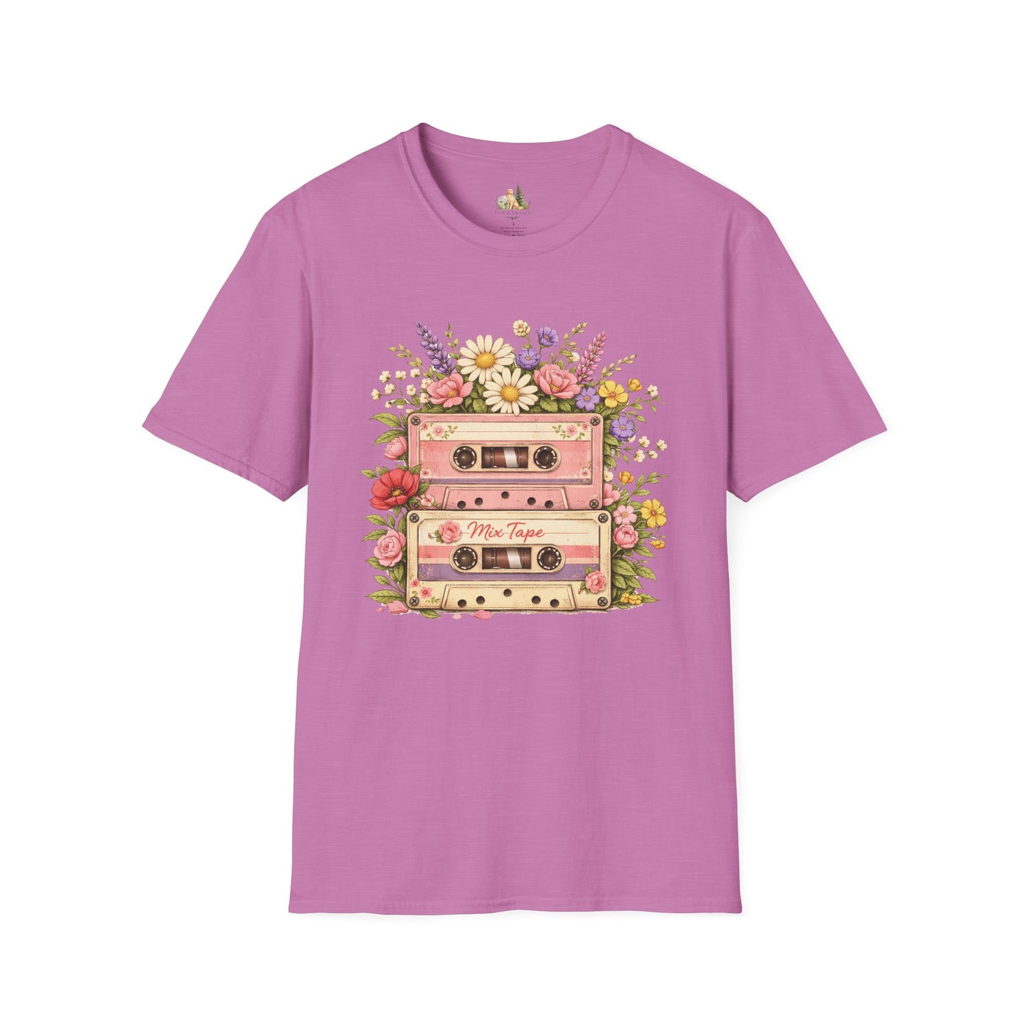 Retro Floral Cassette T-Shirt — Mix Tape Design for Music Lovers (Light Weight Ulta Soft Tee)