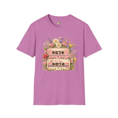 Retro Floral Cassette T-Shirt — Mix Tape Design for Music Lovers (Light Weight Ulta Soft Tee)