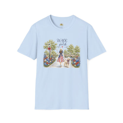 Walk in the Park woman with dog T-Shirt | Floral pathway illustration (Light Weight, Ultra Soft T Shirt)