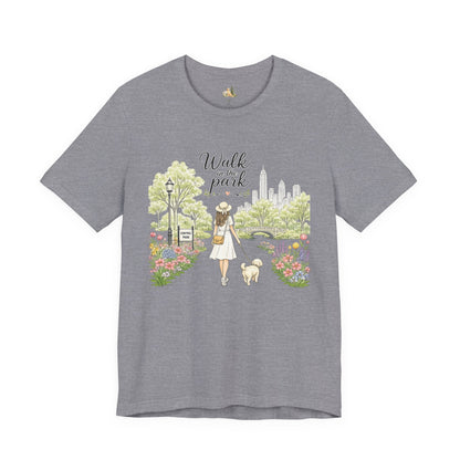 Walk in the Park T-Shirt | Woman Walking Dog Park Illustration
