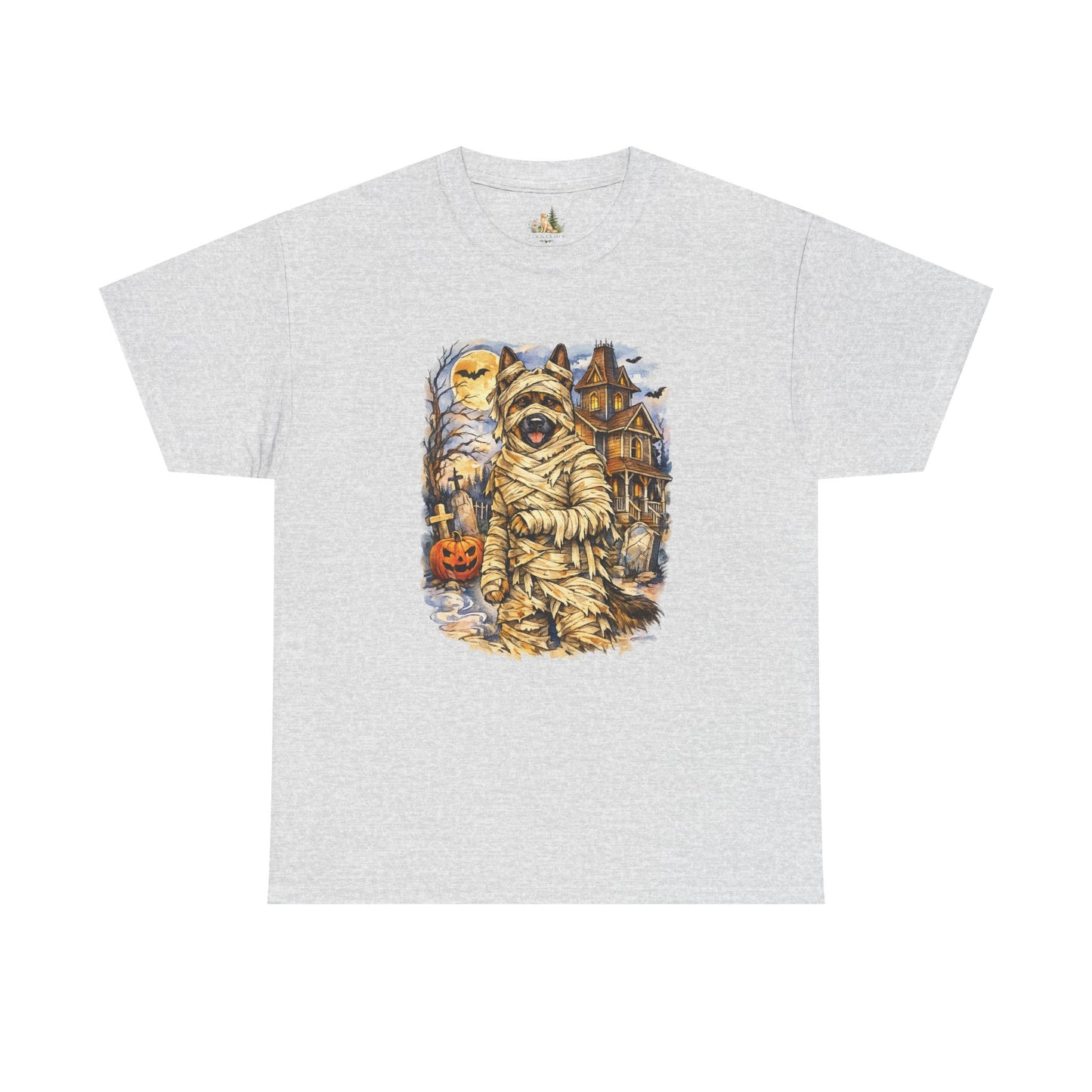 Unisex Mummy German Shepherd Halloween T-Shirt - What Tails Lurk Behind The Pines Collection (Heavy Weight Tee)