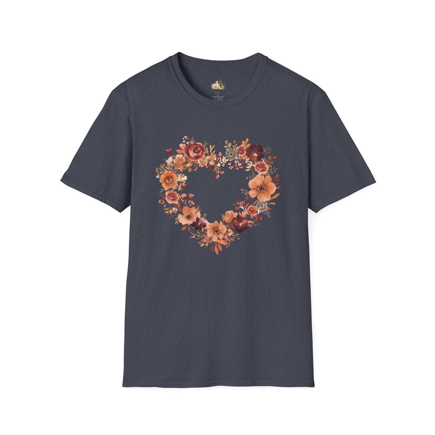Floral Heart Tee — Women's Heart Wreath Graphic T-Shirt, Romantic Floral Gift